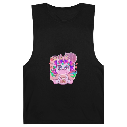 Funny Kawaii Unicorn Strawberry Milk Shake Barnard Tanks