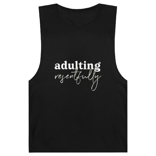 Adulting Resentfully White And Green Barnard Tanks
