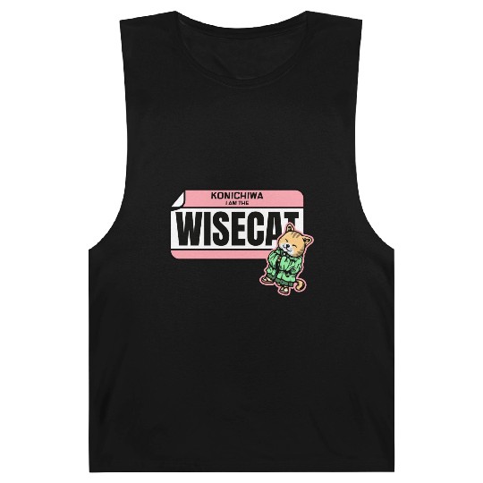 Konichiwa I m the Wise Cat Funny Japanese Name Tag Barnard Tanks
