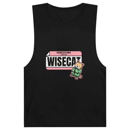 Konichiwa I m the Wise Cat Funny Japanese Name Tag Barnard Tanks