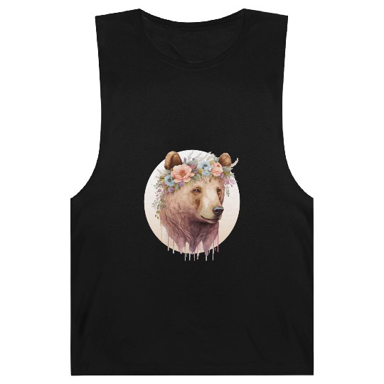 Watercolor Brown Bear Grizzly Flower Crown Wild An Barnard Tanks