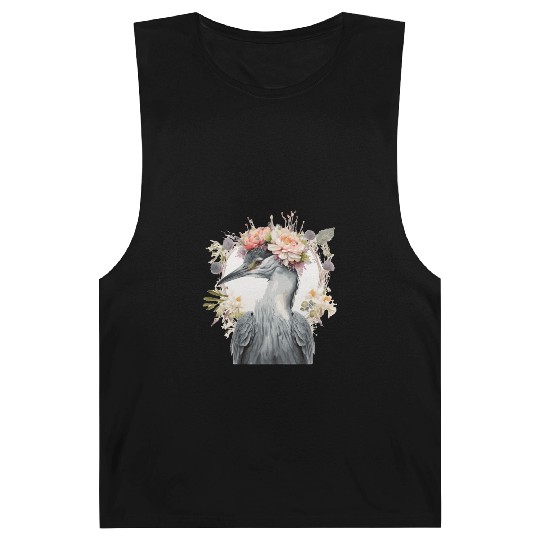 Watercolor Heron Freshwater Bird Flower Crown Flor Barnard Tanks