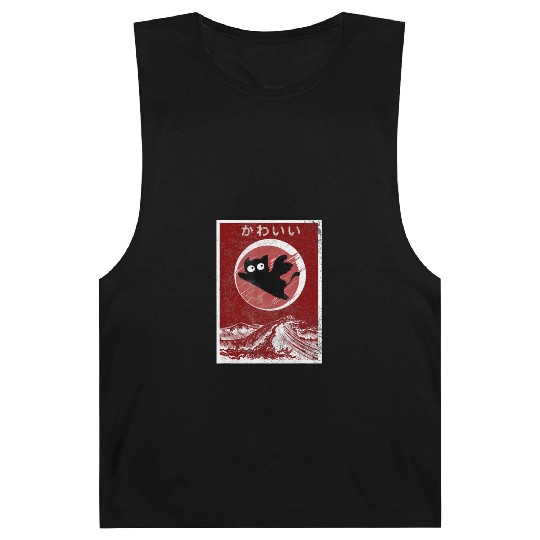 Kawaii Cat Japanese Black Anime Cat Barnard Tanks