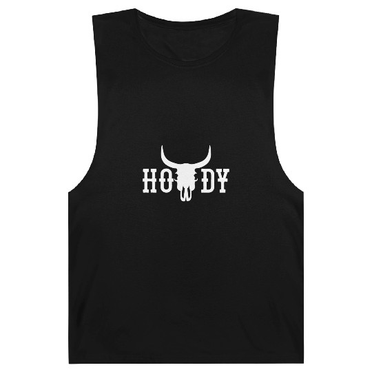 Howdy Cow Skull Western Cowboy Cowgirl Rodeo Howdy Barnard Tanks