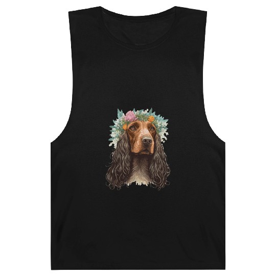 English Cocker Spaniel Flower Crown Dog Breed Flor Barnard Tanks
