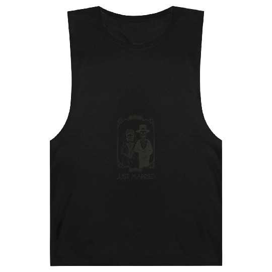 Halloween Skeletons Bride Groom Just Married Barnard Tanks