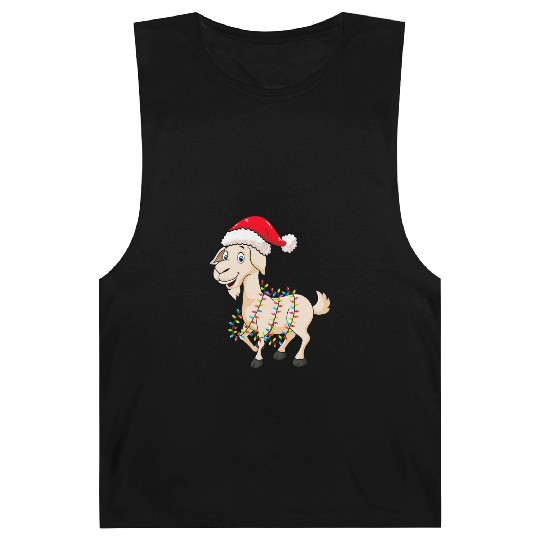 Christmas Lights Goat Wearing Xmas Hat Farmer Barnard Tanks