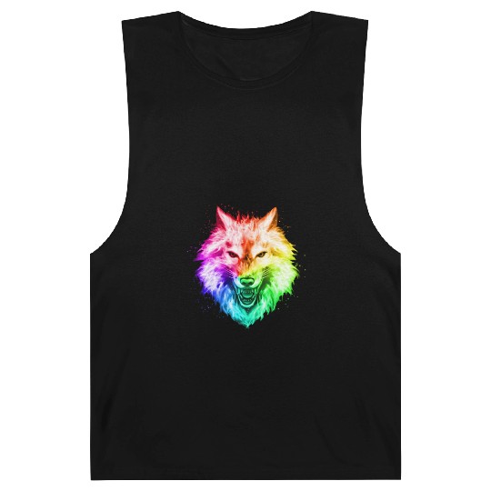 Bright Colorful Wolf Head – Rainbow Howling Wolf F Barnard Tanks