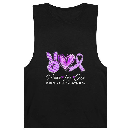 Peace Love Cure Purple Ribbon Domestic Violence Aw Barnard Tanks