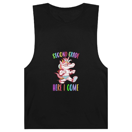 Second Grade Here I Come Unicorn Rainbow Back to S Barnard Tanks