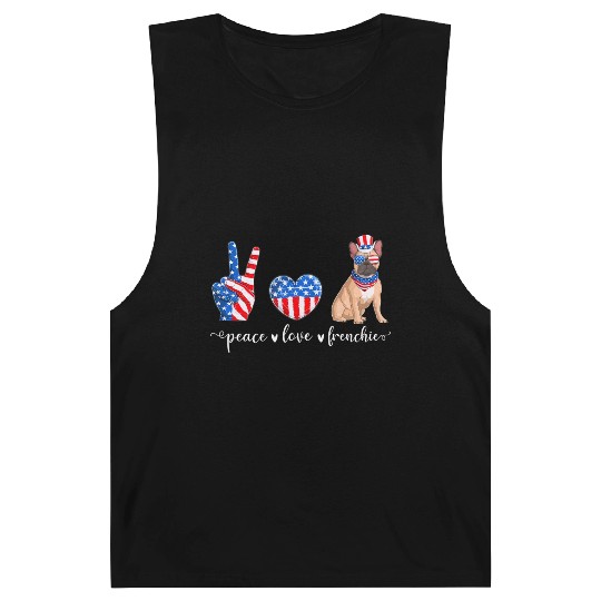 Peace Love Frenchie Patriotic US Flag 4th July Barnard Tanks