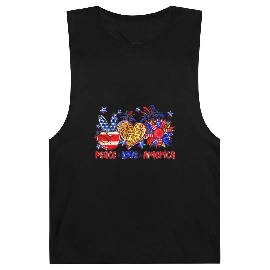 Peace Love America US Flag Fourth Wo 4th Of July P Barnard Tanks