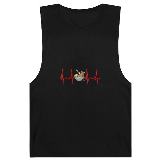 Kawaii Anime Cat Eating Ramen Noodles Otaku EKG Barnard Tanks