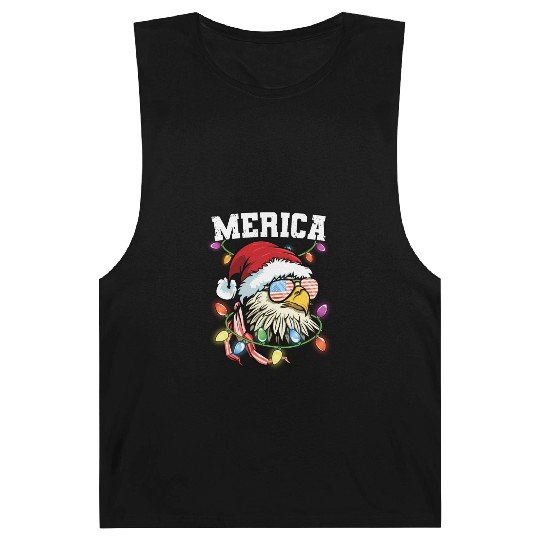 Merica Usa Flag Patriotic Veteran Santa Bald Eagle Barnard Tanks