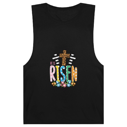 He Is Risen Leopard Cross Easter Jesus Religious Barnard Tanks