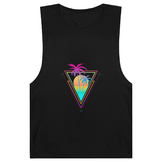 1980S 1990S Vaporwave Palm Trees Sunset Beach Surf Barnard Tanks