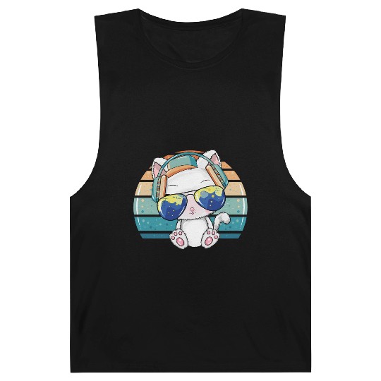 Hip Hop Music Dj Cat Kitty With Earphone Pet Barnard Tanks