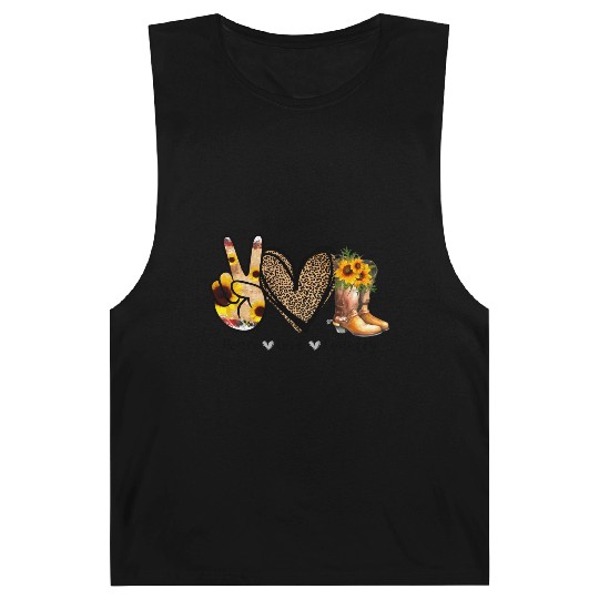 Sunflower Peace Love Country Cowgirl Midwest Boot Barnard Tanks