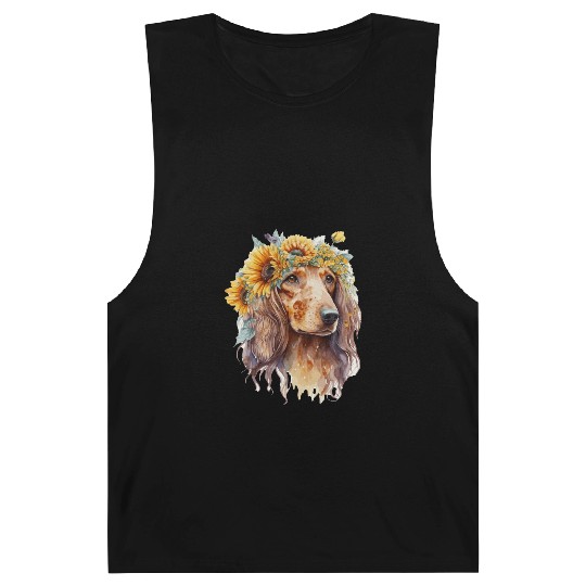 Watercolor Dachshund Sunflower Dog Breed Pet Puppy Barnard Tanks