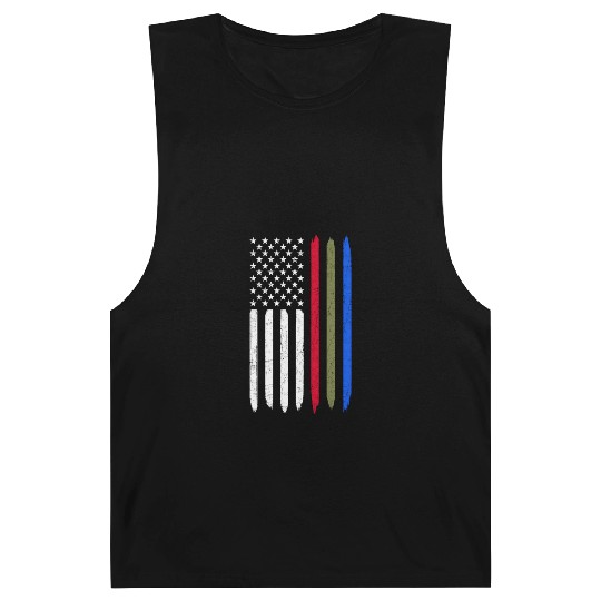Thin Blue Red Green Line American Flag Police Barnard Tanks