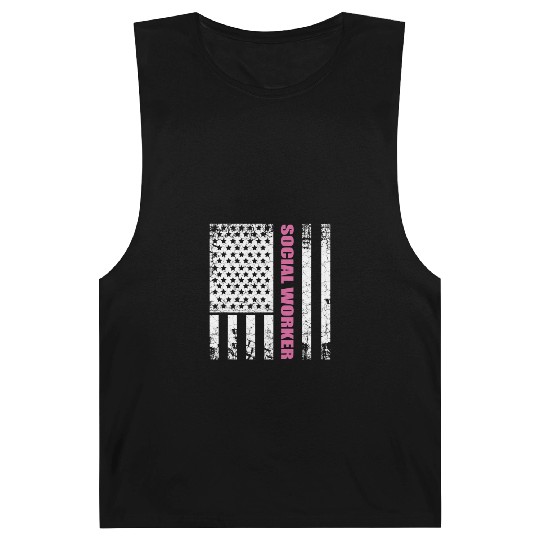 Social Worker US Flag USA Stars and Stripes Barnard Tanks
