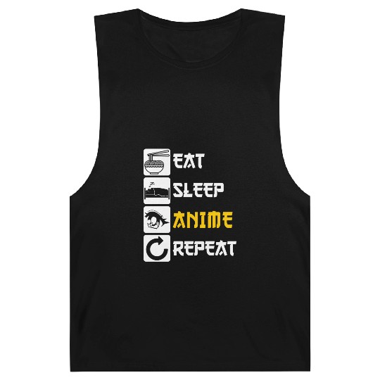 Eat Sleep Anime Repeat Manga Japan Saying Cosplay Barnard Tanks