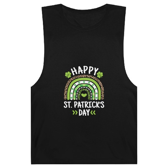 Happy St Patric Day Leopard Print Rainbow Barnard Tanks