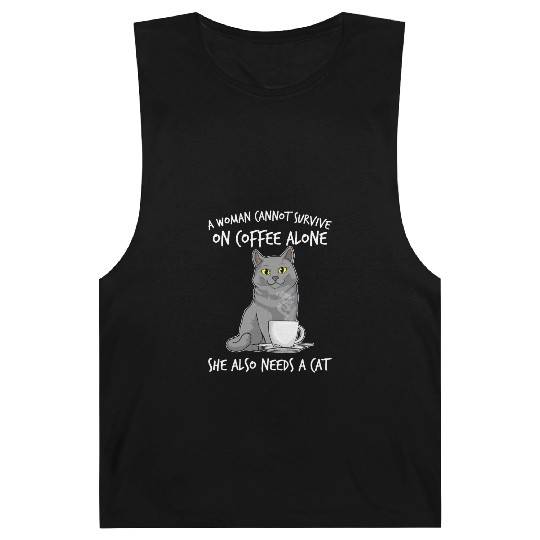 Woman Cat Lover Coffee Lover Caffeine Meow Barnard Tanks