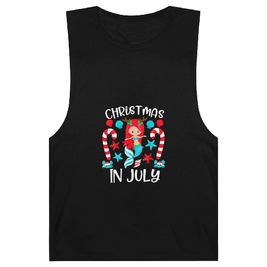 Christmas In July Cute Mermaid Summer Vacation Barnard Tanks