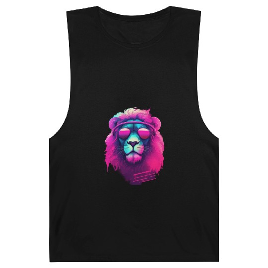 Synthwave Sun King Lion s Neon Shades Barnard Tanks