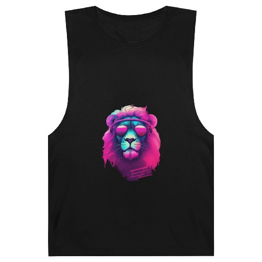 Synthwave Sun King Lion s Neon Shades Barnard Tanks