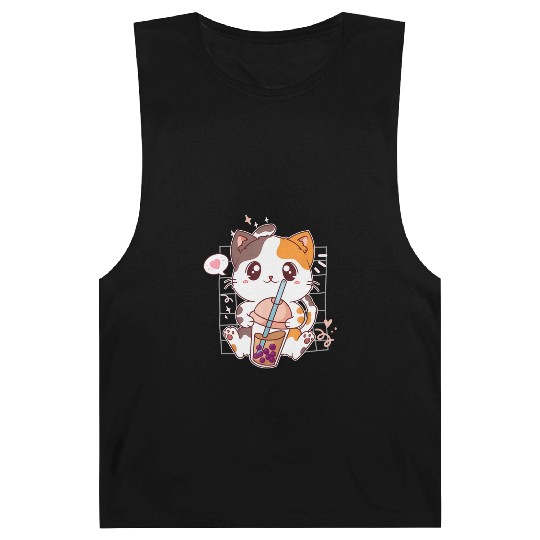 Cat Boba Tea Bubble Tea Kawaii Anime Japanese Barnard Tanks