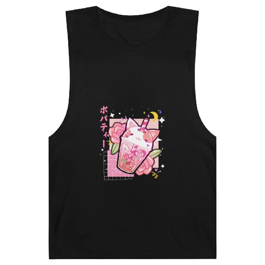 Boba Tea Cat Bubble Tea Kawaii Anime Japanese Barnard Tanks