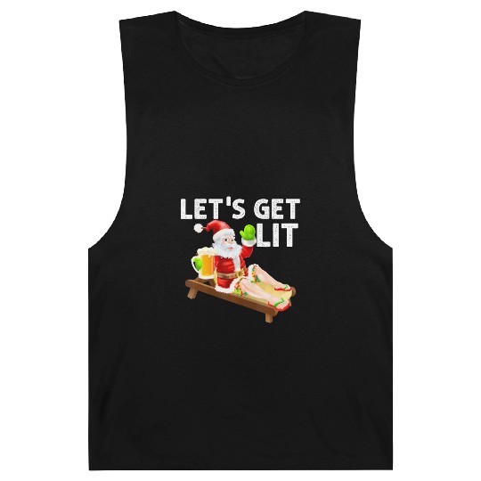 Lets Get Lit Santa Funny Christmas In July Santa Barnard Tanks