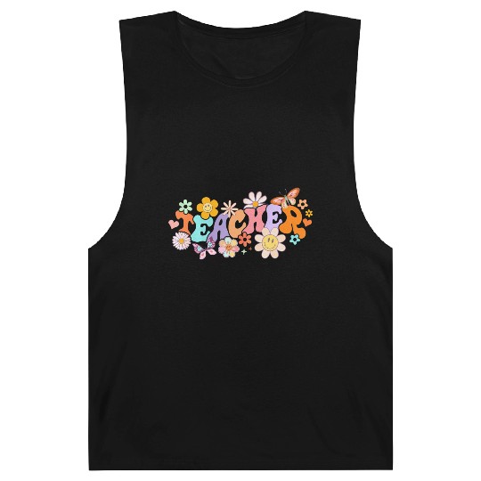 Floral Teacher Groovy Back to School Teacher Life Barnard Tanks