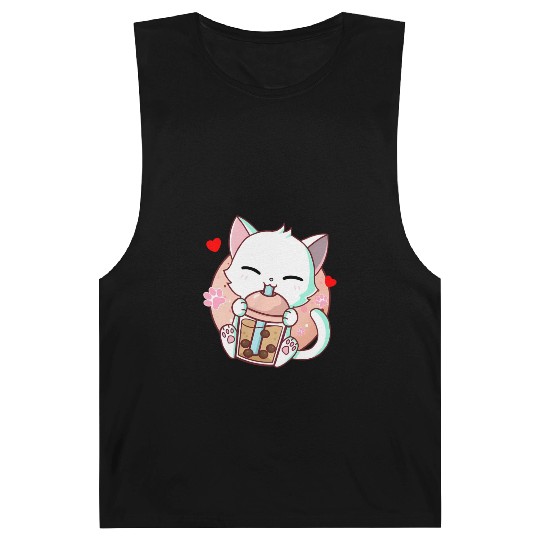 Cat Boba Tea Bubble Tea Kawaii Anime Japanese Barnard Tanks