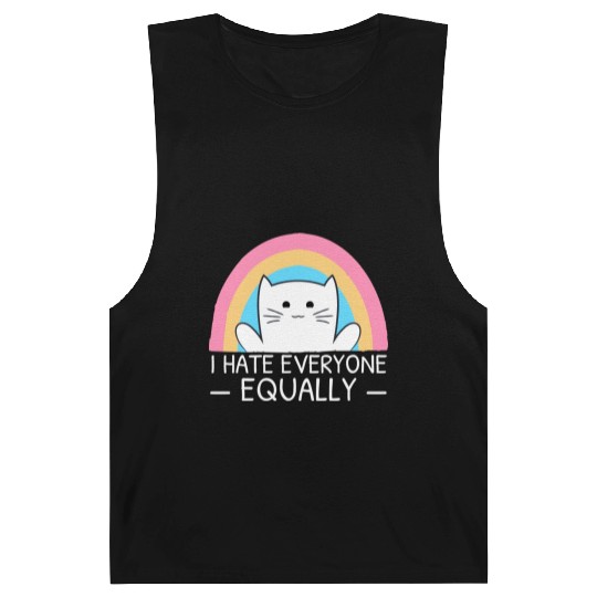 I Hate Everyone Equally Funny Cat Lover Rainbow Barnard Tanks