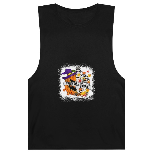 Retro Fall Leaves Trick Or Treat Halloween Pumpkin Barnard Tanks