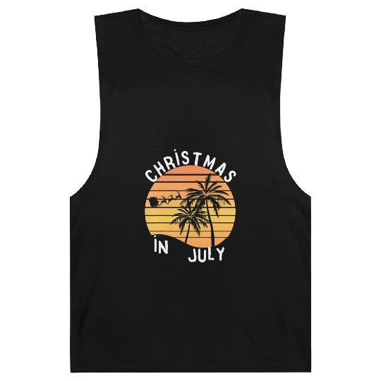 Christmas In July Santa Sledge Sunset Palm Summer Barnard Tanks