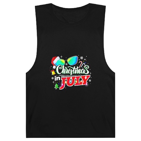 Christmas In July Santa Hat Sunglasses Summer Barnard Tanks