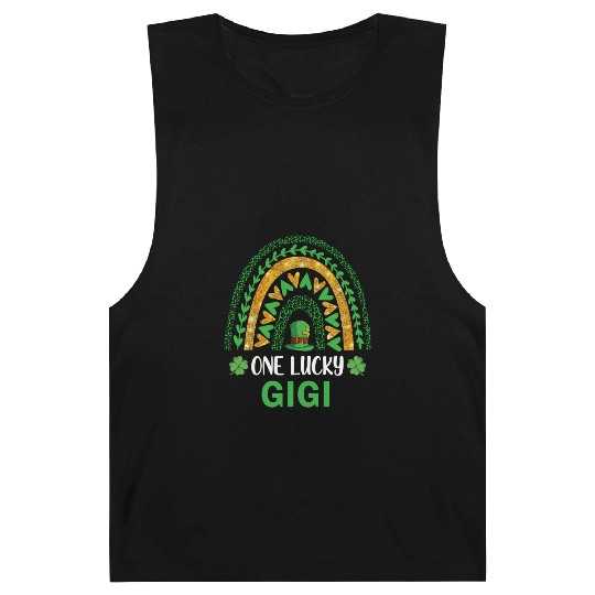 One Lucky Gigi St Patric Day Shamrock Rainbow Barnard Tanks