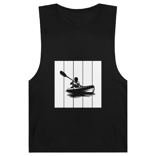 Man in a kayak boat rafting down a river Barnard Tanks