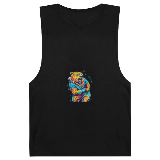 Golfer Grizzly Bear Golf Club Golfing Golf Player Barnard Tanks
