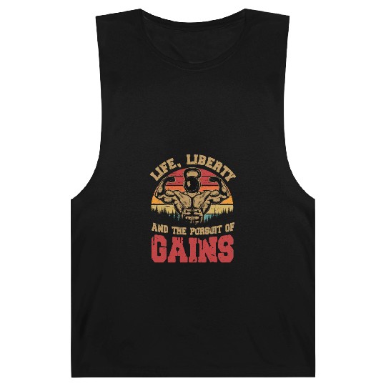 Life, Liberty And The Pursuit Of Gains Gym Weight Barnard Tanks