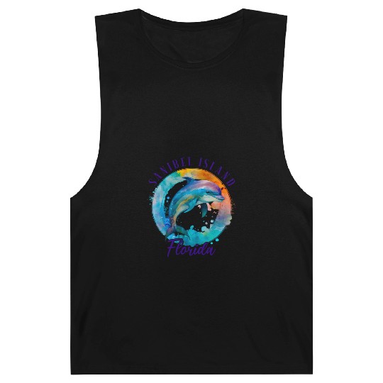 Sanbiel Island Florida Happy Watercolor Dolphin Barnard Tanks