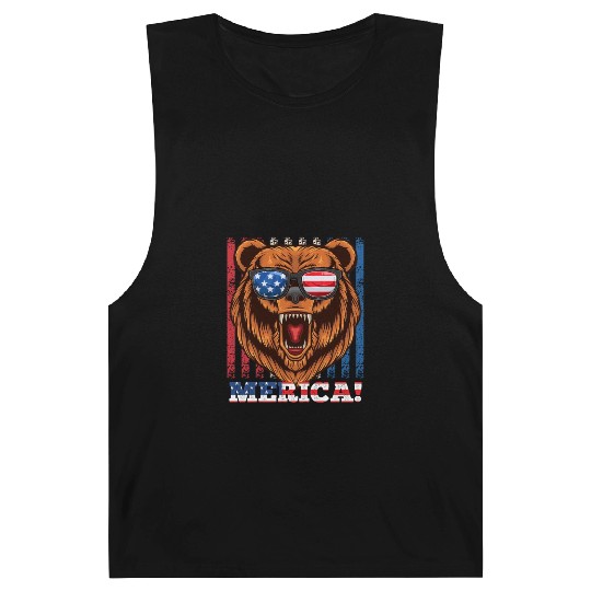 Merica Independence Day American Bear USA Party Barnard Tanks