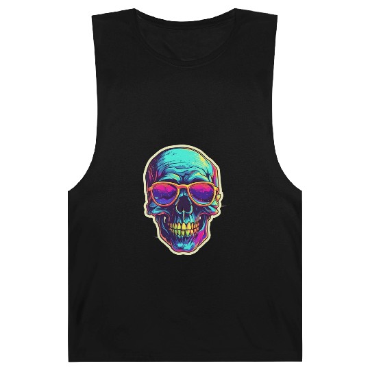Synthwave Skull Design - Embrace Retro-Futurism Barnard Tanks