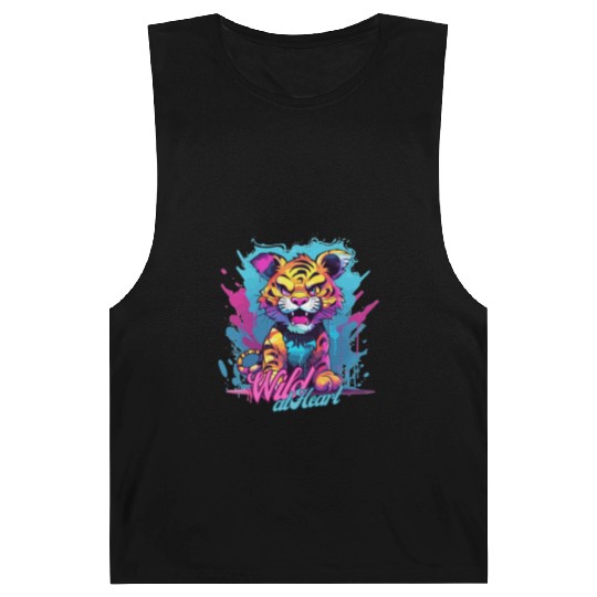 Vibrant Synthwave Sabertooth Tiger Graffiti Kids Barnard Tanks