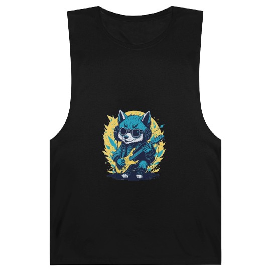 Rockin' Wolf Cub, Fun Cute Illustration Barnard Tanks Design