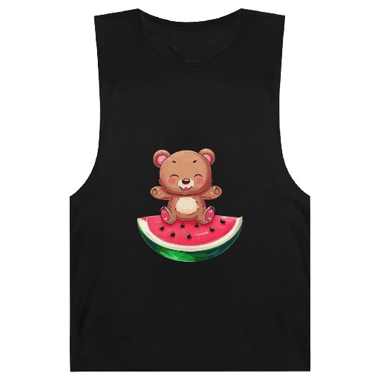 Bear Sits on Watermelon - Cute Nature Design Barnard Tanks